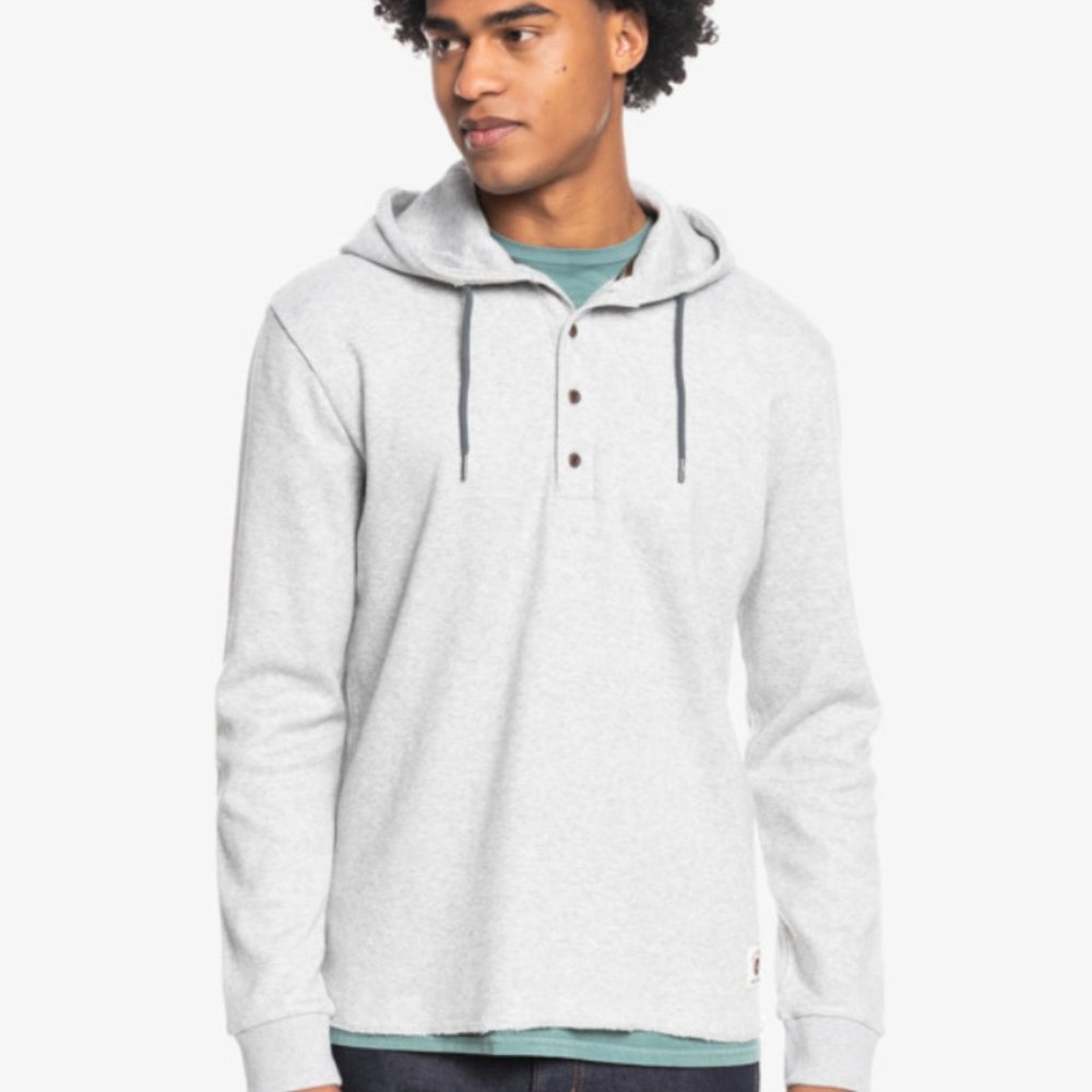 Quicksilver hoodie sweatshirt: nearshore waffle in grey, size XL